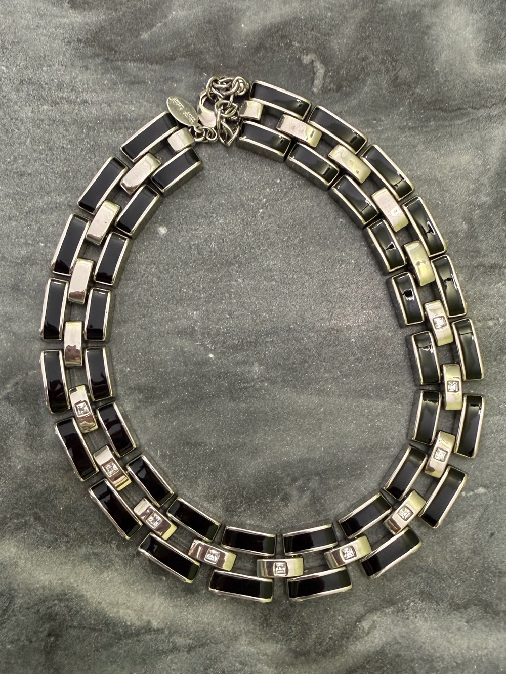 White House Black Market Black Tile Link Enamel Crystal Statement Necklace